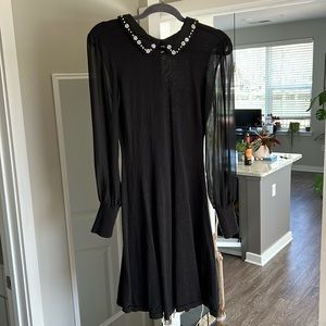CeCe Embellished Collar Black Sweater Dress